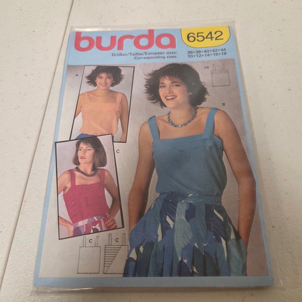Burda 6542 Vintage Sewing Pattern Womens Tank Top Blouse Size 10-18 Square Neck